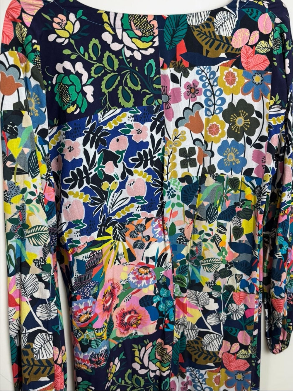 Johnny Was Patchwork Dress Puff Sleeve Floral Layla Boho Rayon M - Picture 6 of 8